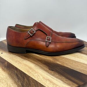 Magnanni Shoes Miro Double Monk Strap Men’s 12 Leather Cognac Loafer Dress Shoes